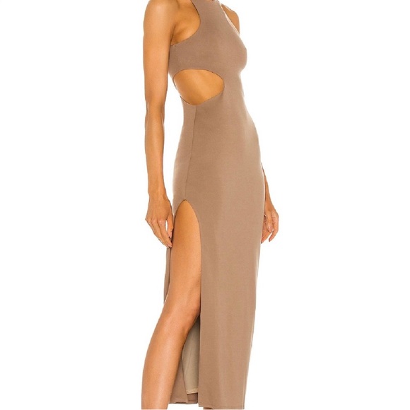 Michael Costello x REVOLVE Rylan Midi Dress in Taupe Size L - Picture 3 of 10
